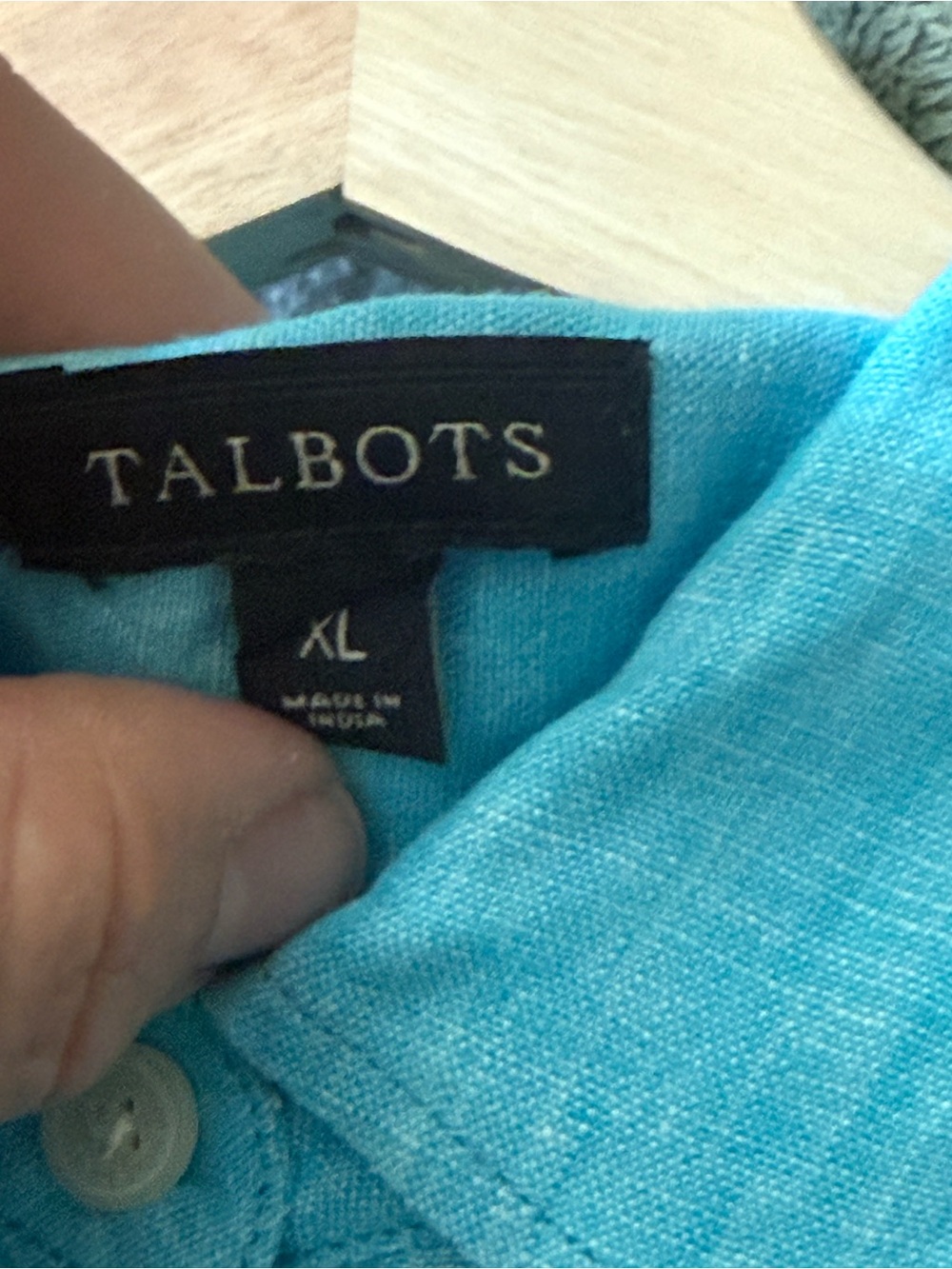 Talbots Turquoise Button-Up Linen Blouse - Picture 3 of 3